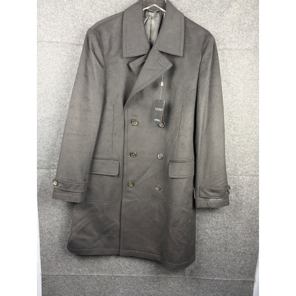 Lauren Ralph Lauren Mens Black Wool Blend Double Breasted Overcoat 42R New